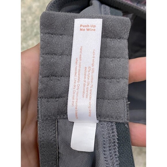 Cacique Lightly Lined Size 42C Push Up No Wire Bra Gray Floral Pink Bow - Picture 6 of 6